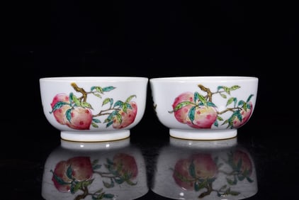 A Pair of Exquisite Famille-Rose Fruits Pattern Bowls