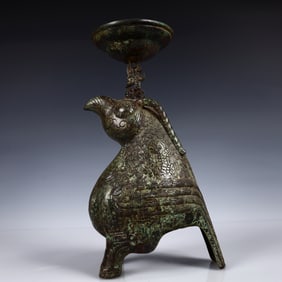 A Rare Bronze Bird Candlestick,With Inscription