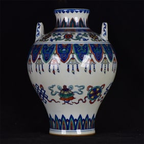 A Rare Doucai Lotus and Eight Treasures Pattern Double-Ears Vase
