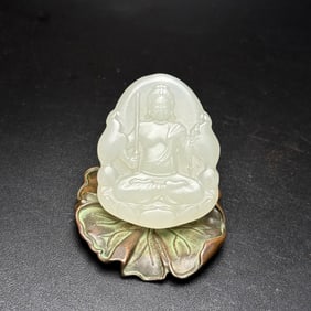 An Exquisite White Jade Figure and Rooster Pattern Pendant