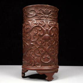 An Exquisite Bamboo Phoenix Pattern Tripod Brush Pot