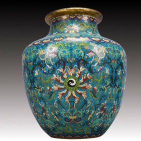 A Huge  Cloisonne Lotus and Trigram Pattern Jar