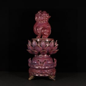 A Huge Jun yao Purple Glazed Tripod Censer,With Beast Cover