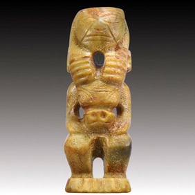 An Archaic Hongshan Culture Yellow Jade Figure Ornament