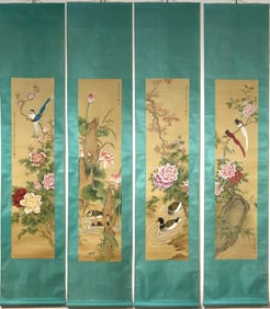 A Chinese Vertical Scroll Ink Painting of Flower and Bird on Paper,Yu Jigao