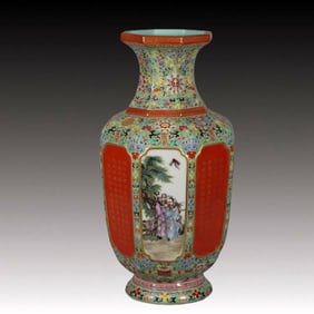 A Huge Enamel Figure Pattern Vase,with poem