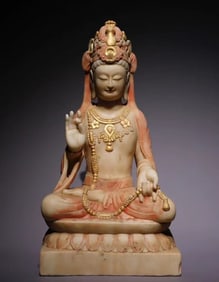 A Rare Marble Painted Color Statue of Avalokitesvara