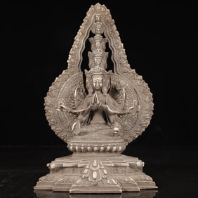 An Exquisite Silver-plated Copper Statue of Eleven-Headed and Six-Armed Guanyin