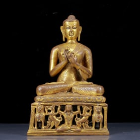 A Solemn Gilt Bronze Statue of Sakyamuni,With Inscription