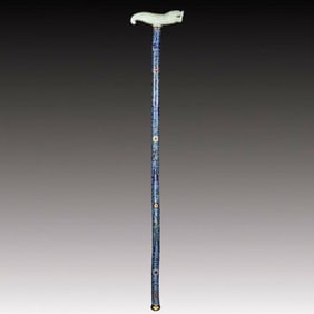 A Huge White Jade Inlaid Cloisonne Lotus Pattern Cane