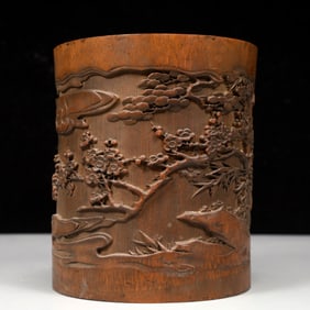 An Exquisite Bamboo Pine, Bamboo and Plum Blossom Pattern Brush Pot