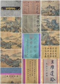 A Chinese Hand Scroll Ink Painting of Landscape and Figure on Silk,Wang Wei