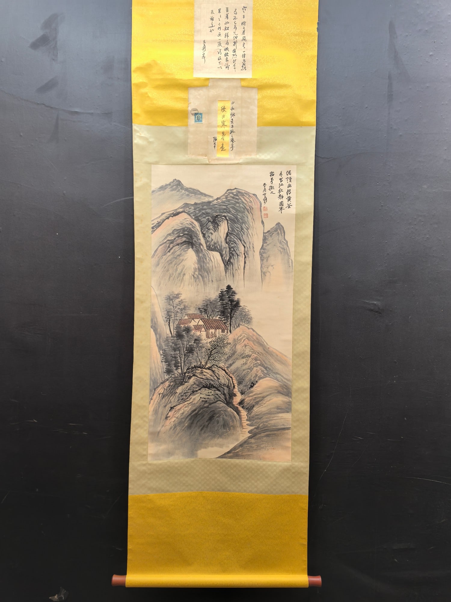 A Chinese Vertical Scroll Ink Painting of Landscape and Figure on Paper,Zhang Daqian: A Chinese Vertical Scroll Ink Painting of Landscape and Figure on Paper,Zhang Daqian,Size:18.9inx38.8in 一幅中国水墨山水人物画立