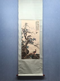 A Chinese Vertical Scroll Ink Painting of Flower and Bird on Paper,Yu Feian