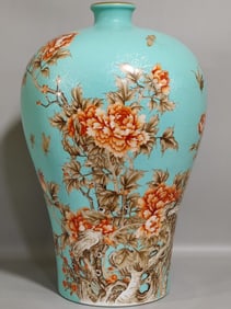 A Rare Turquoise Glazed Ink Color Iron-Red Glazed Painted Gold Flower and Butterfly Pattern