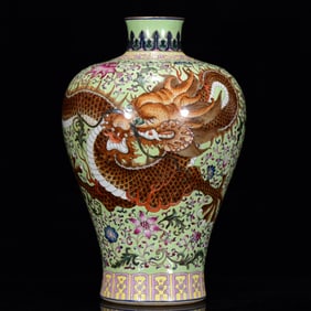 A Huge Famille-Rose Painted Gold Lotus and Dragon Pattern Vase