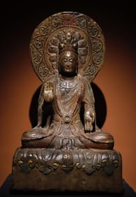 A Rare Limestone Painted Color Statue of Avalokitesvara