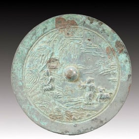 An Archaic Bronze Landscape and Figure Pattern Mirror