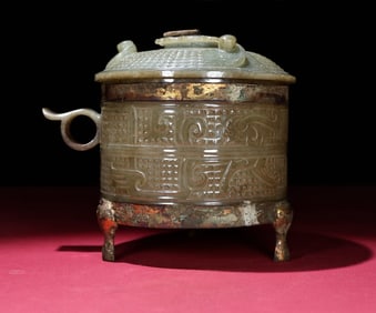 An Exquisite White Jade Dragon Pattern Tripod Cup