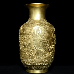 A Huge Gold Ground Landscape and Buddha Pattern Vase