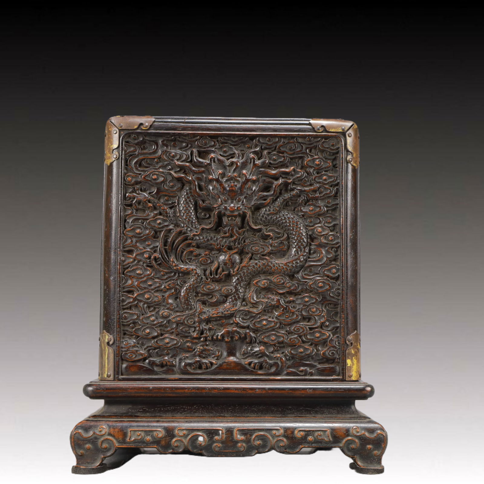 An Exquisite Zitanwood Auspicious Cloud and Dragon Pattern Box (1 of 8)