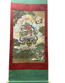 A Chinese Vertical Scroll Ink Painting of Buddha Statue on Silk,Yao Wenhan