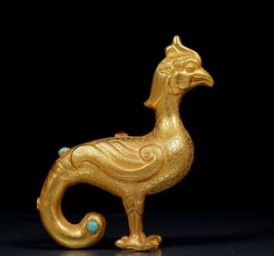 An Exquisite Gilt Bronze Inlaid Turquoise Phoenix Ornament