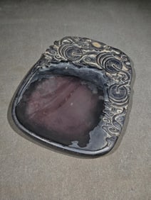 An Exquisite Auspicious Cloud and Copper cash Pattern Inkstone,With Poem