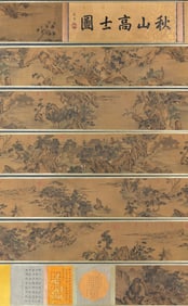 A Chinese Hand Scroll Ink Painting of Landscape and Figure on Silk,Tang Yin
