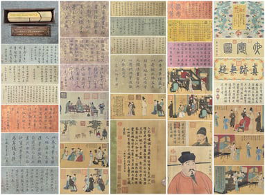 A Chinese Hand Scroll Ink Painting of Character and Story on Silk,Gu Hongzhong