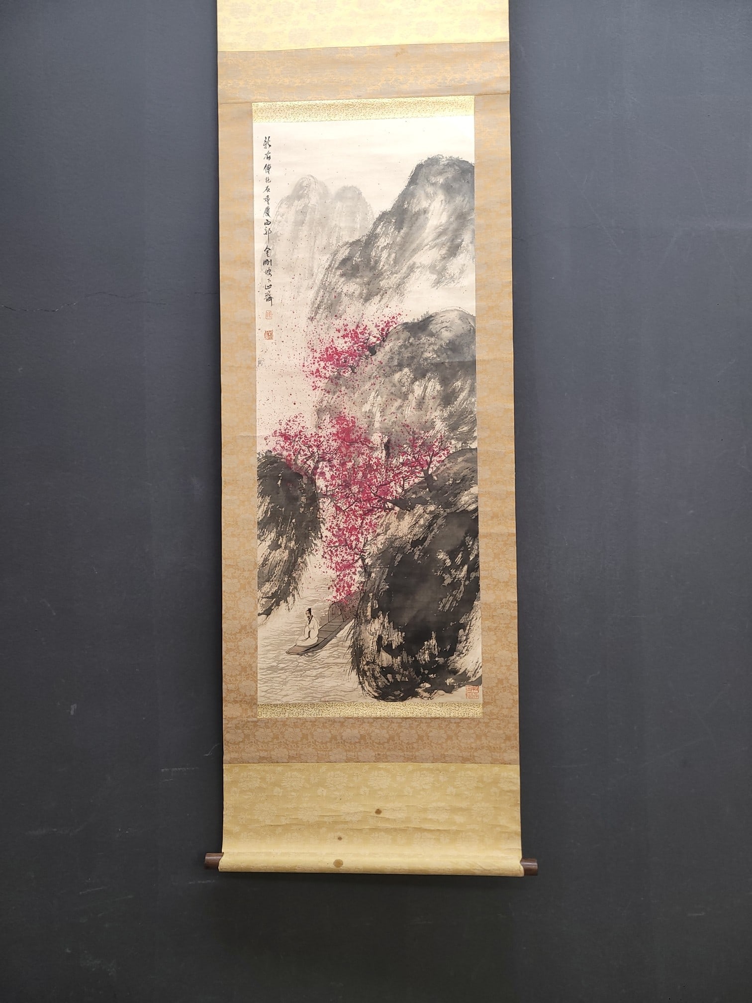 A Chinese Vertical Scroll Ink Painting of Landscape and Figure on Paper,Fu Baoshi: A Chinese Vertical Scroll Ink Painting of Landscape and Figure on Paper,Fu Baoshi,Size:(Without frame)15.2inx40in 一幅中国水墨山水人物ஹ