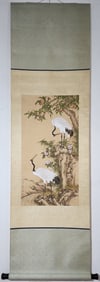 A Chinese Vertical Scroll Ink Painting of Flower and Bird on Paper,Zhou Yigui