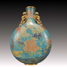 A Huge Cloisonne Chrysanthemum Pattern Phoenix-Ears Vase
