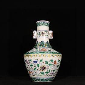 A Rare Doucai Lotus Pattern Double-Ears Vase