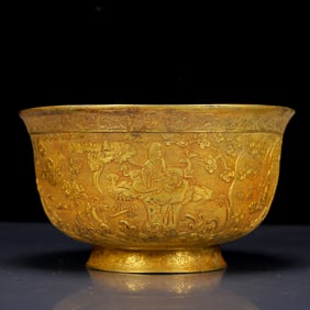 An Exquisite Gilt Bronze Character and Story Pattern Bowl