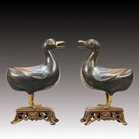A Pair of Cloisonne 'Duck' Ornaments