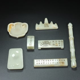 A Set of Rare White Jade Ornament