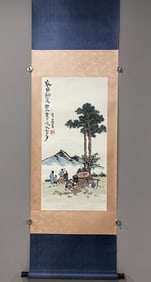 A Chinese Vertical Scroll Ink Painting of Character and Story on Paper,Feng Zikai