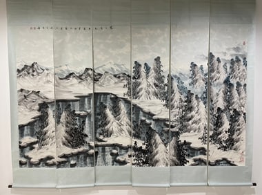 A Set of Chinese Vertical Scroll Ink Painting of Landscape on Paper,Yu Zhixue