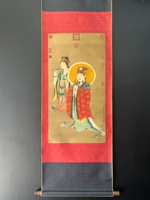 A Chinese Vertical Scroll Ink Painting of Figure on Silk,Wu Daozi