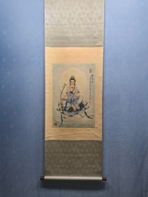A Chinese Vertical Scroll Ink Painting of Avalokitesvara on Paper,Hong Yi