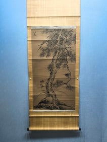 A Chinese Vertical Scroll Ink Painting of Pine and Bird on Paper,Bada Shanren