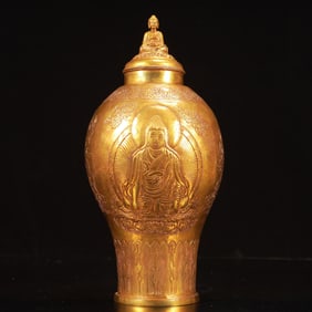 A Rare Gilt Bronze Buddha Statue Pattern Bottle