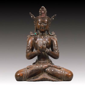 A Rare Eaglewood Inlaid Gems Statue of Avalokitesvara