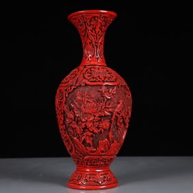 An Exquisite Carved Red Lacquer Flower and Bird Pattern Vase