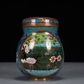 An Exquisite Cloisonne Pine and Crane Pattern Jar with Cover