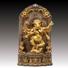 A Solemn Gilt Bronze Statue of Ganesh