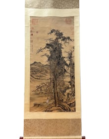 A Chinese Vertical Scroll Ink Painting of Figure on Silk,Li Cheng