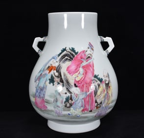 An Exquisite Famille-Rose Character and Story Pattern Double-Ears Vase