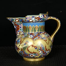 An Exquisite Blue Ground Enamel Painted Gold Auspicious Cloud and Dragon Pattern Pot